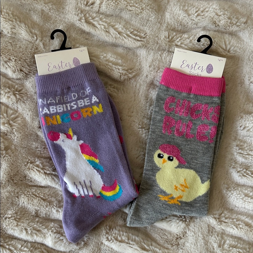 Easter Socks with Unicorn and Chick Designs. NWT